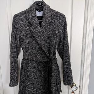 Belted Tweed Maternity Coat, Gray XS